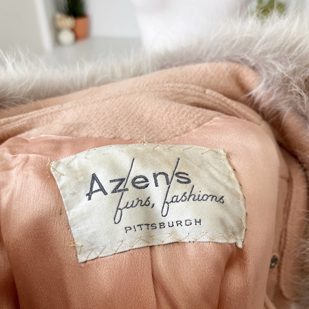 Vintage Romay Azens Fur Collar Camel Tan Wool Swing Cape Coat Size S/M - Picture 7 of 9